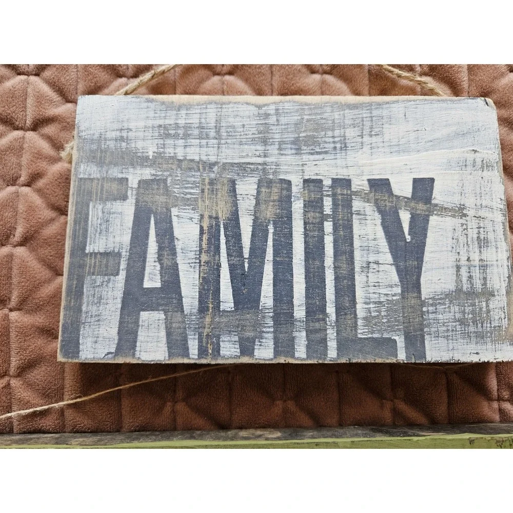 Four Piece Hand Painted Wood Signs (Family - Hope - Pray - Joy) Measure. Below